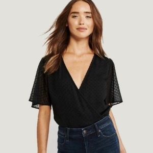 Abercrombie & Fitch Flutter Sleeve Dotted Black Bodysuit